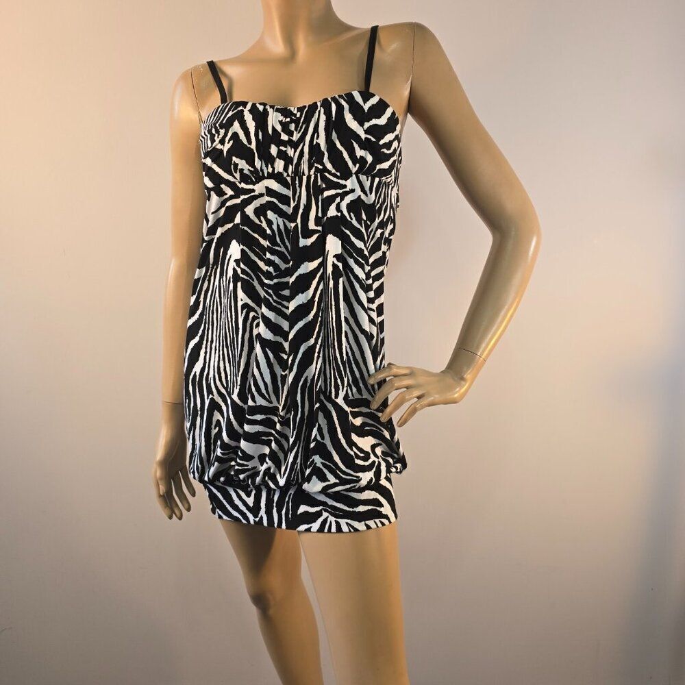 Twenty One Mini Dress Tunic Top Adj Straps Black And White Women Sz S USA Made